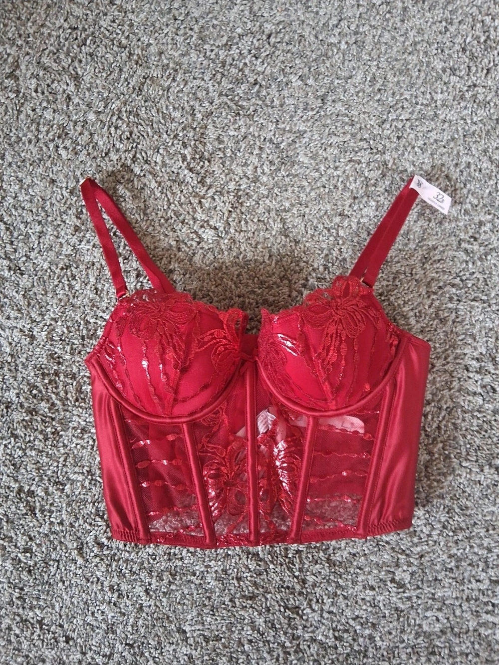 Victoria's Secret Dream Angle Red Lace Longline Bustier Bra